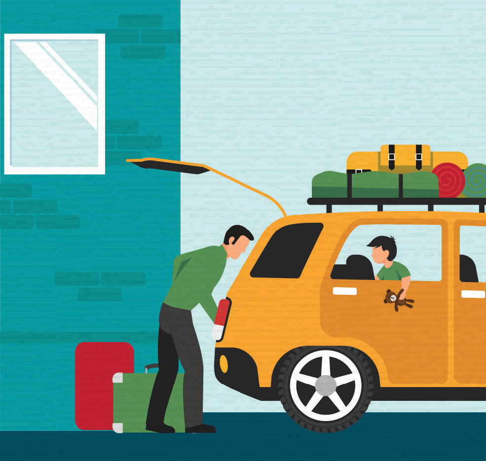 Packing a vehicle for a trip illustration