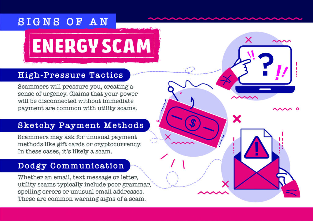 Signs of an energy scam graphic