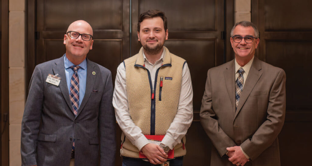 Indiana Electric Cooperative CEO John Cassady, Chief of Staff for Rep. Victoria Spartz Daniel Vaynshteyn, and Boone REMC President and CEO Bill Conley.