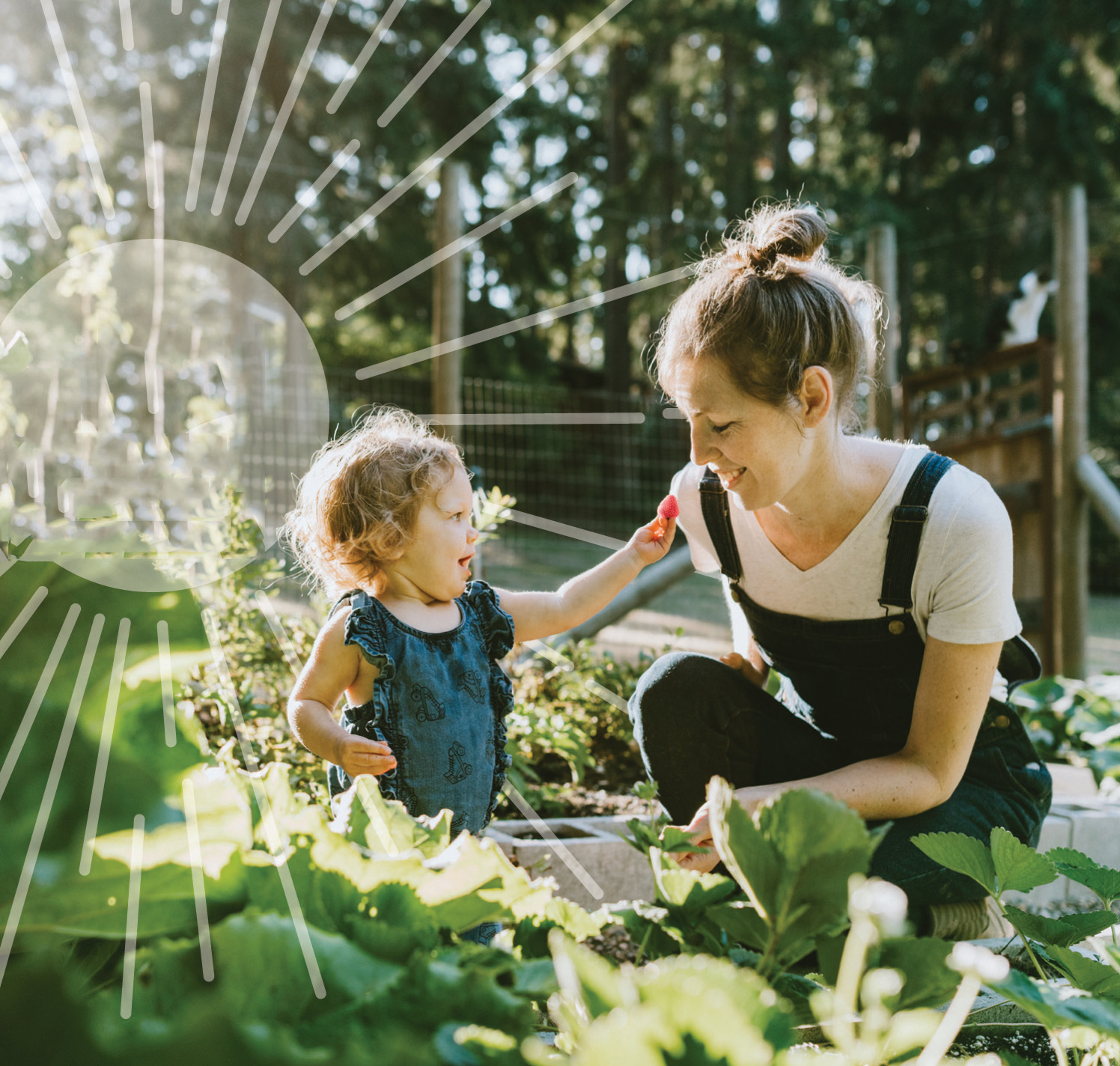 Woman and child in garden