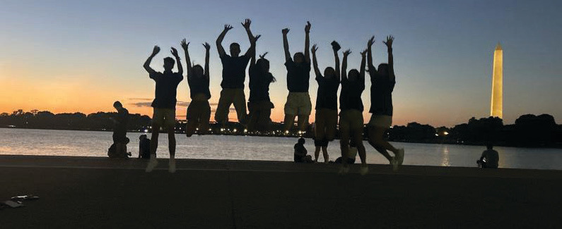 Kids in front of Washington Memorial