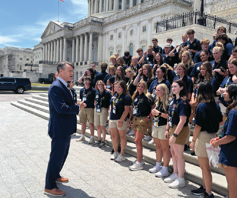 Delegates met with U.S. Sen. Todd Young on the steps of Capitol Hill.