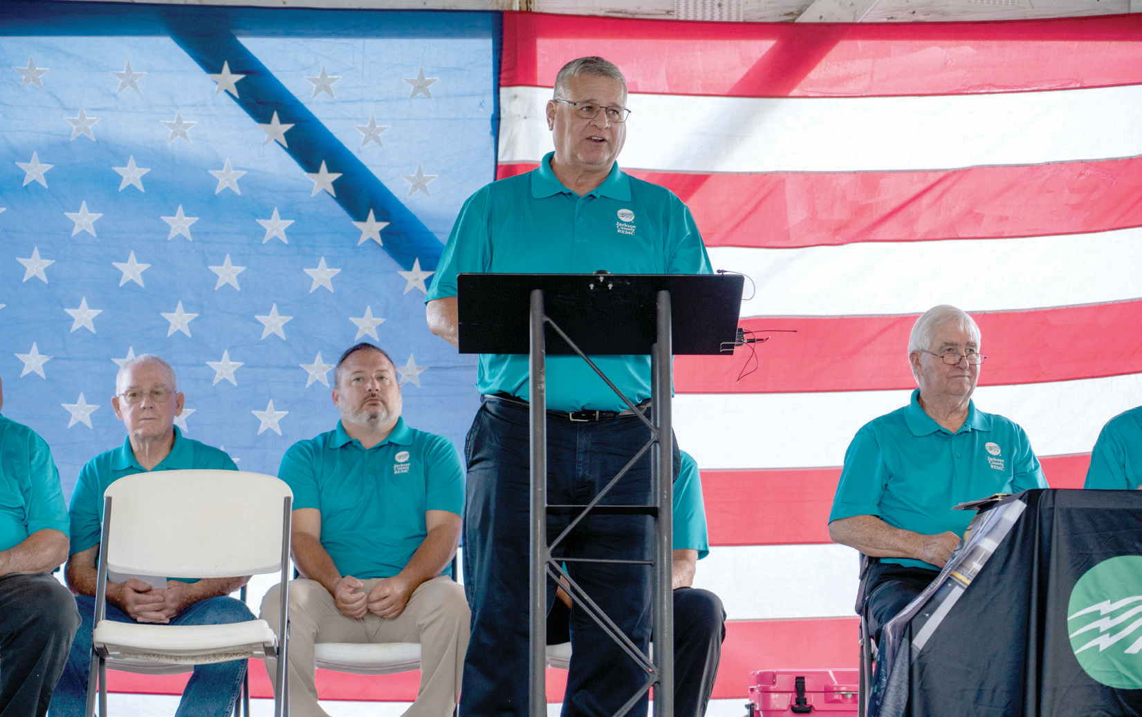 Jackson County REMC CEO Mark McKinney delivers his speech at the Annual Meeting.