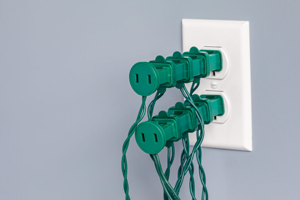 Overloaded outlet with holiday lights